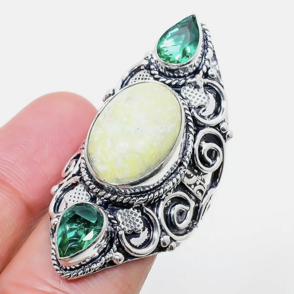New Lemon Chrysoprase & Peridot 925 Silver Statement Ring. - Picture 13 of 13